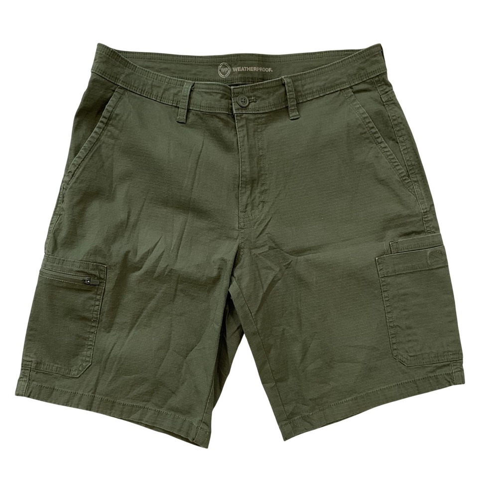 Weatherproof Mens Cargo Shorts Olive Green Ripstop Stretch SZ 32W Hiking Outdoor